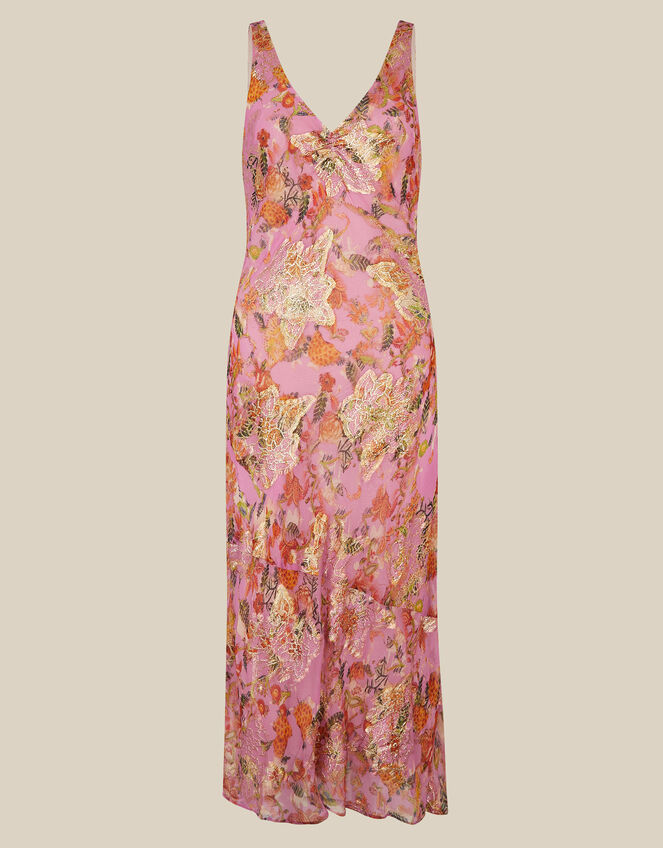 Ada Sleeveless Metallic Bias Cut Midi Dress, Pink (PINK), large