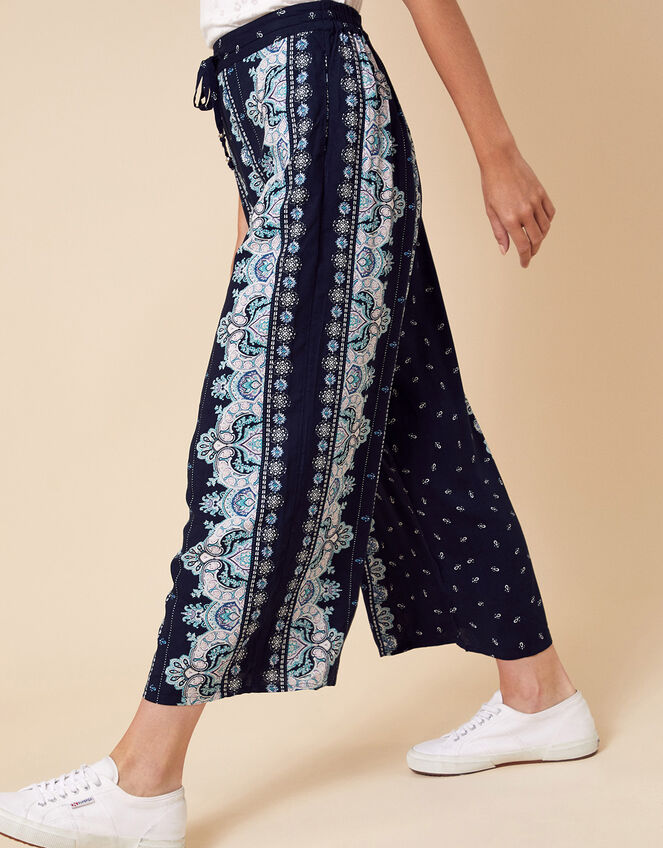 Printed Wide Leg Trousers in LENZING��� ECOVERO���, Blue (NAVY), large