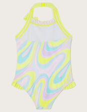 Crazy Wave Print Swimsuit, Green (LIME), large