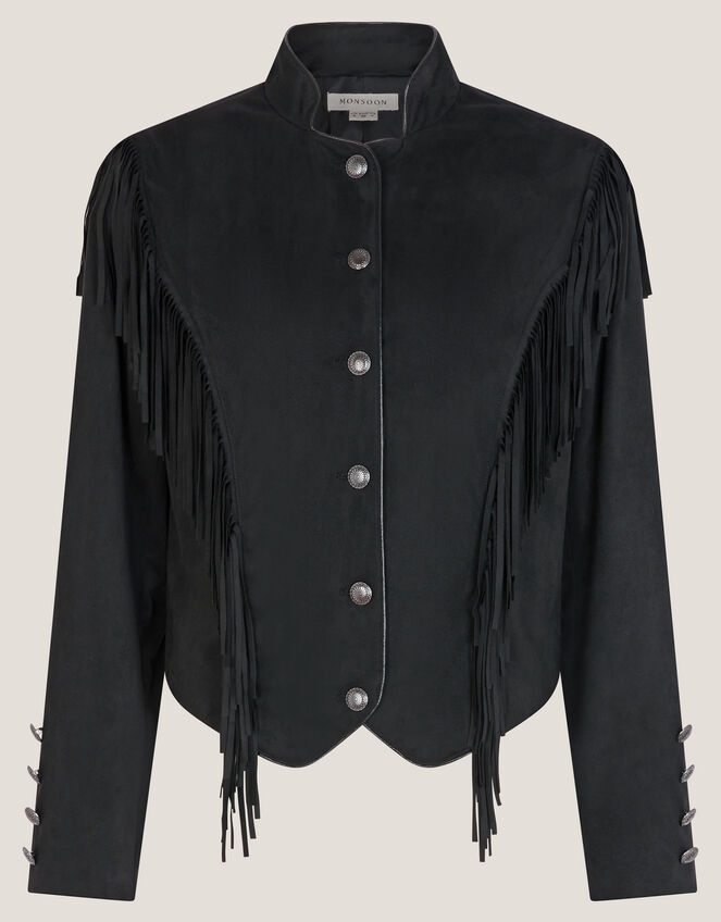 Salome Fringe Suedette Jacket, Black (BLACK), large