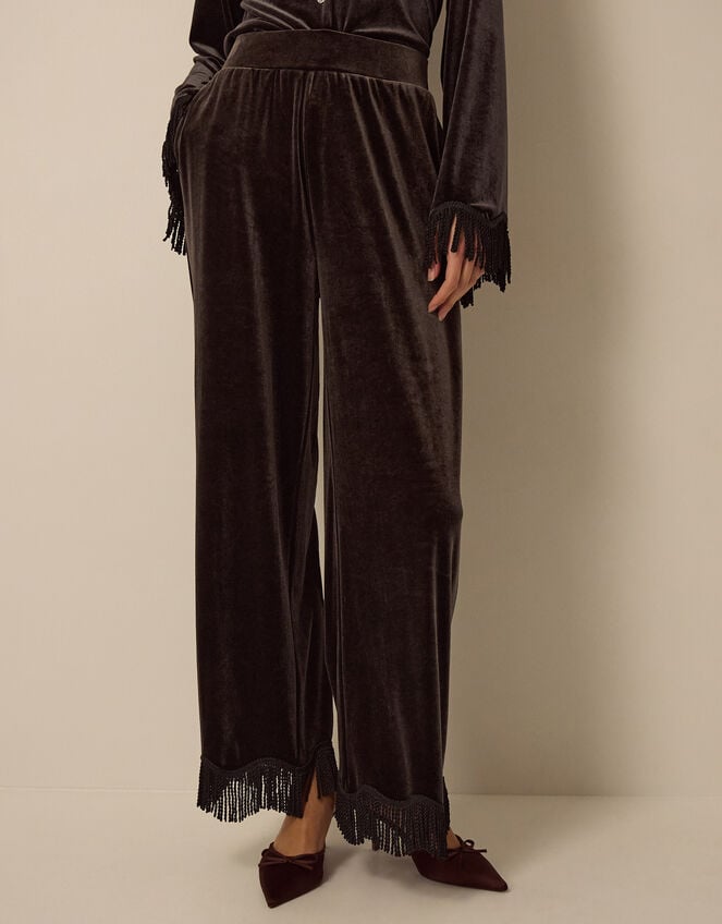 Tami Tassel Velvet Trousers, Brown (CHOCOLATE), large