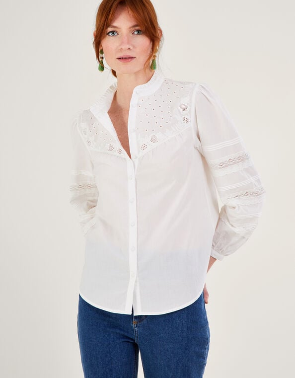 Bronwyn Broderie Pintuck Embroidered Blouse White, White (WHITE), large