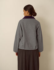 Jess Velvet Trim Bomber Jacket, Grey (DARK GREY), large