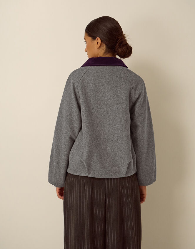 Jess Velvet Trim Bomber Jacket, Grey (DARK GREY), large