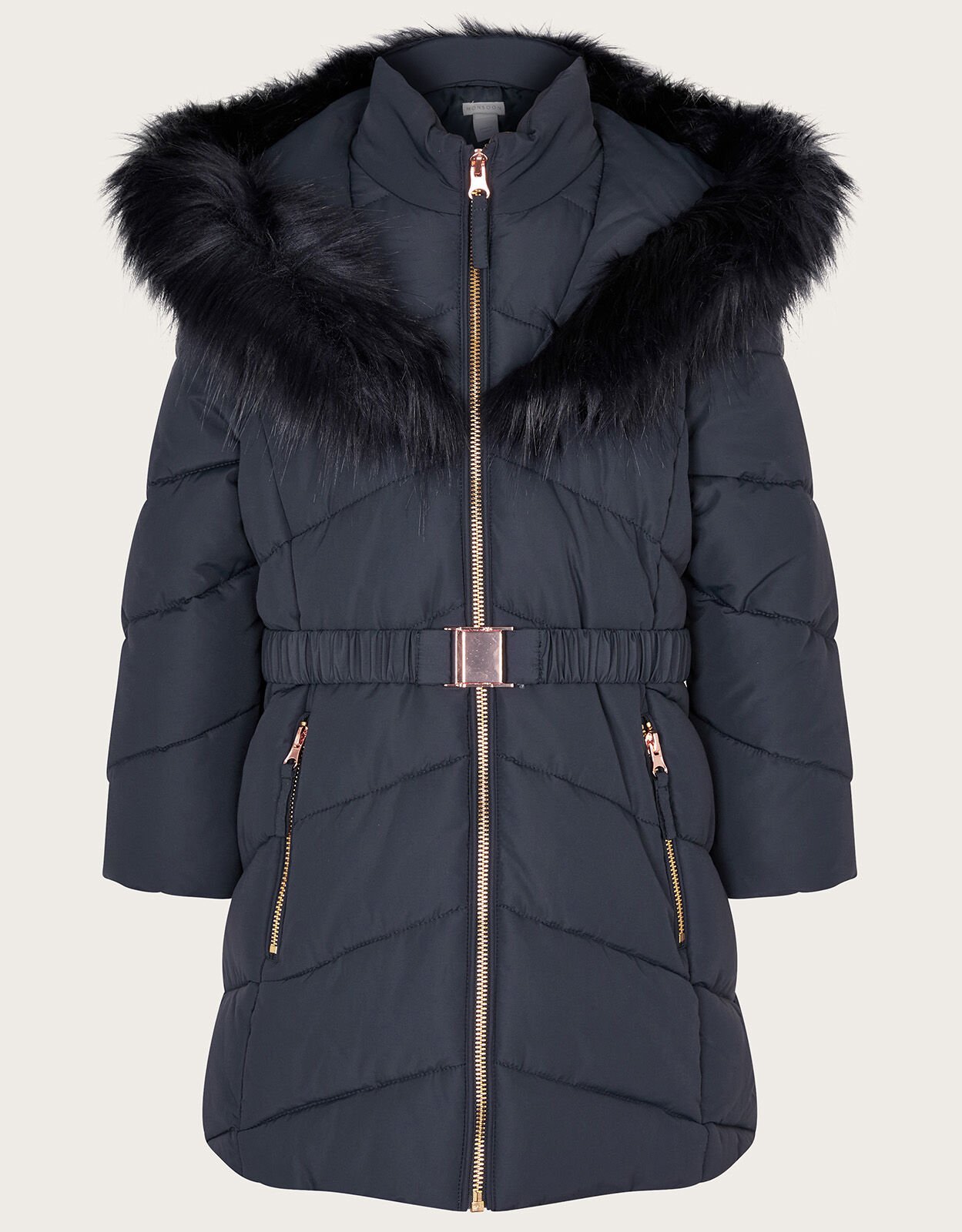 Fur hood belted coat clearance