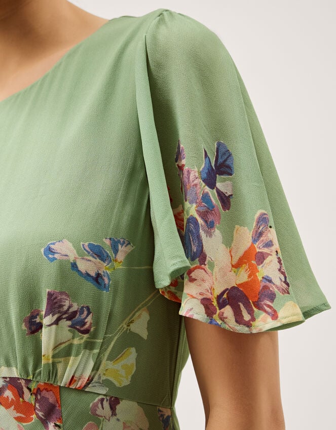 Amber Flutter Floral Print Maxi Dress, Green (GREEN), large