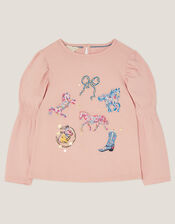 Western Horse Print Top, Pink (PINK), large