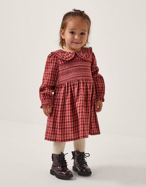 Baby Embroidered Check Dress, Brown (BROWN), large