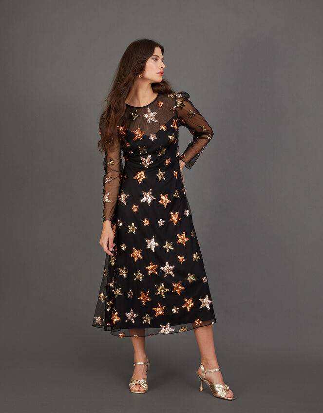 Jacque Star Midi Dress, Black (BLACK), large