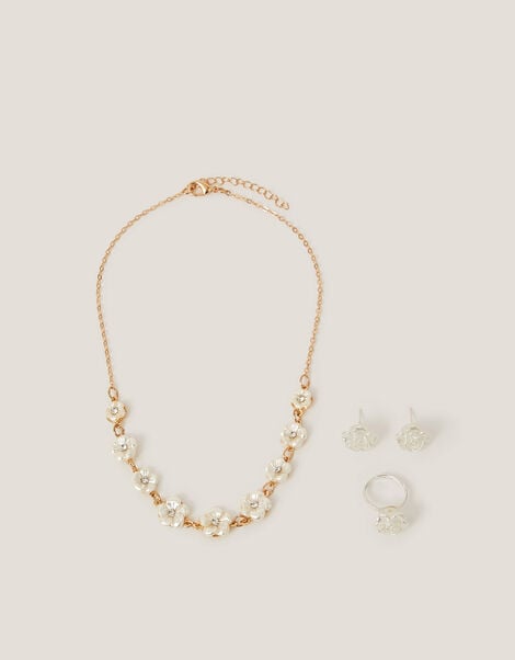 Pearly Flower Jewellery Set, Gold (GOLD), large
