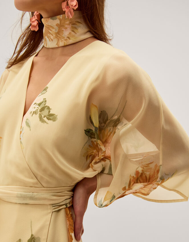 Sukhi Sunflower Midi Wrap Dress, Yellow (YELLOW), large