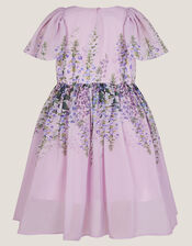 Floral Print Flutter Sleeve Dress, Purple (LILAC), large