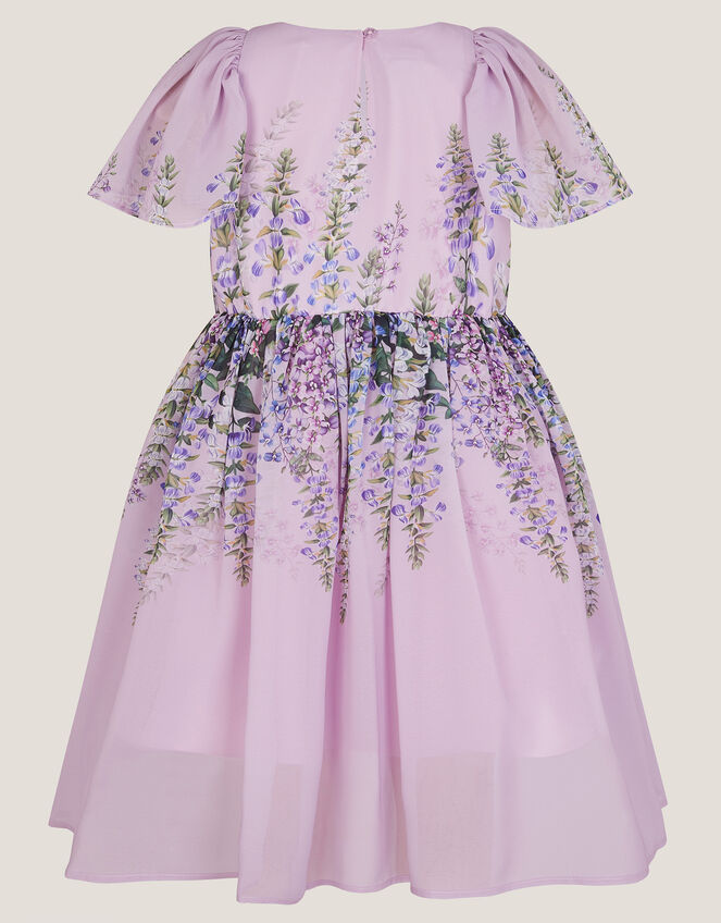 Floral Print Flutter Sleeve Dress, Purple (LILAC), large