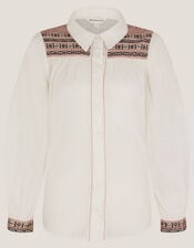 Felicity Embroidered Cotton Shirt, White (WHITE), large