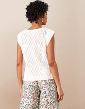 Short Sleeve Scallop Edge Jumper, Ivory (IVORY), large