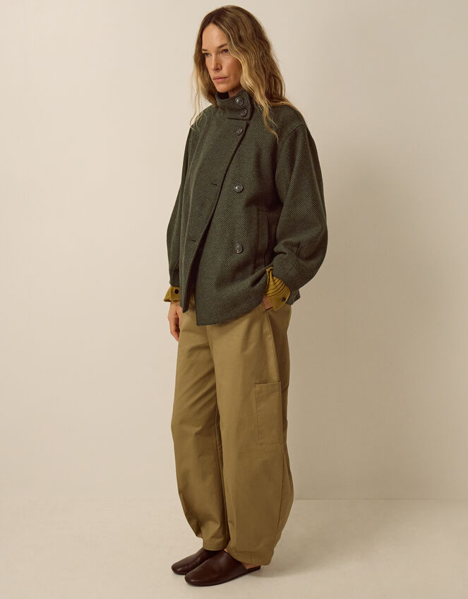 Pip Funnel Neck Herringbone Coat, Green (GREEN), large