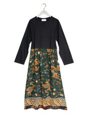 One Hundred Stars Dragon Print Slouch Dress, Green (GREEN), large