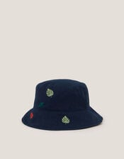 Leaf Embroidered Bucket Hat, Blue (BLUE), large