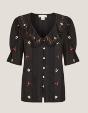 Elsie Floral Embroidered Shirt, Black (BLACK), large