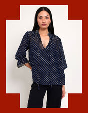 East Foil Polka Dot Blouse, Blue (NAVY), large