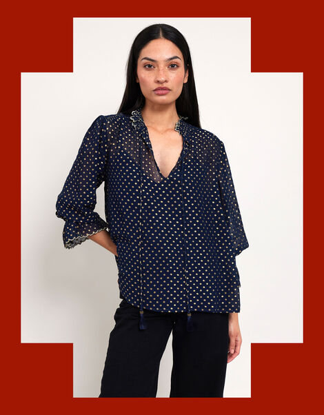 East Foil Polka Dot Blouse, Blue (NAVY), large
