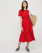 Pippa Poplin Dress in Organic Cotton, Red (RED), large