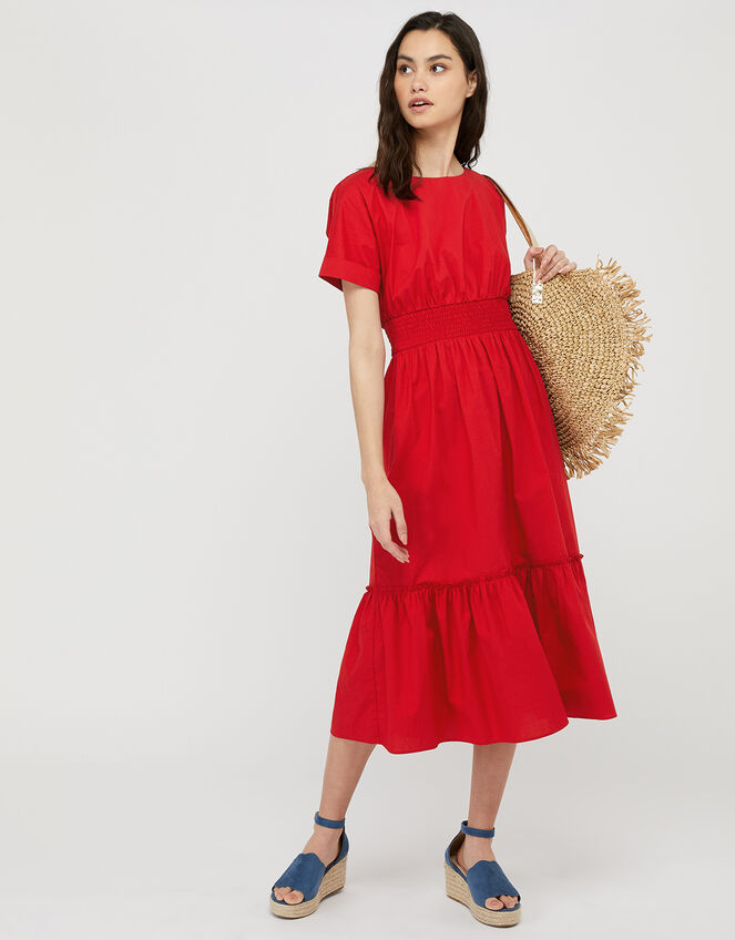 Pippa Poplin Dress in Organic Cotton, Red (RED), large