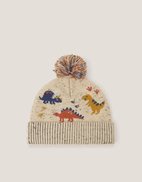 Dinosaur Print Beanie Hat, Camel (OATMEAL), large