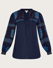 Petal Embellished Print Overhead Top, Blue (BLUE), large
