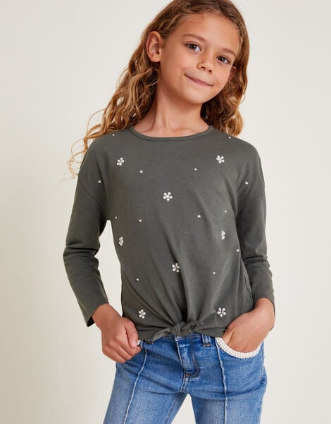 Embellished Long Sleeve Top, Grey (GREY), large