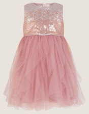 Baby Simone Sequin Tulle Ruffle Dress, Pink (DUSKY PINK), large