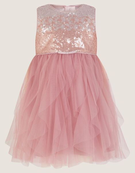 Baby Simone Sequin Tulle Ruffle Dress, Pink (DUSKY PINK), large