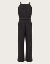 Lace Top and Trousers Set, Black (BLACK), large