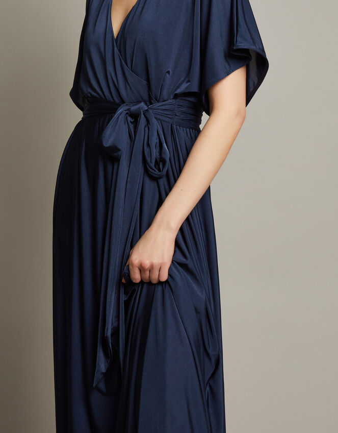 Jillian Drape Tie Waist Bridesmaid Dress, Blue (NAVY), large