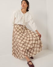 Chelsea Check Print Midi Skirt, Natural (NATURAL), large