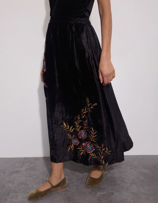 East Talia Velvet Maxi Skirt, Black (BLACK), large