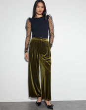 Valery Wide Leg Velvet Trousers, Green (OLIVE), large