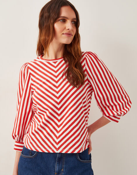 Sally Stripe Jersey Top, Red (RED), large