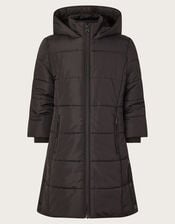 Hooded Longline Puffer Coat, Black (BLACK), large