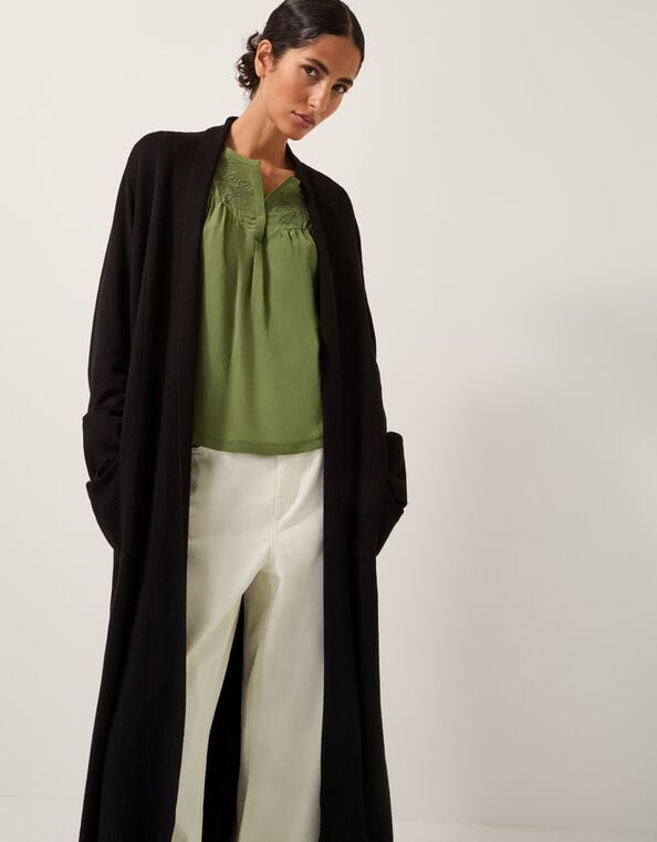 Sade Zip Longline Cardigan, Black (BLACK), large