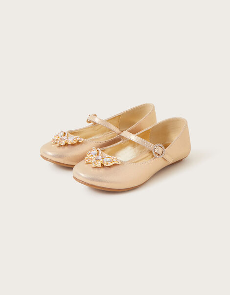Jewel Butterfly Shimmer Ballerina Flats, Gold (GOLD), large