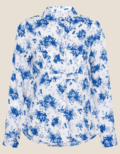 Floral Print Linen Shirt, Blue (BLUE), large