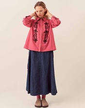 East Sumeera Embroidered Cotton Shirt, Pink (DUSKY PINK), large