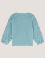 Floral Embroidered Velour Sweatshirt, Green (GREEN), large
