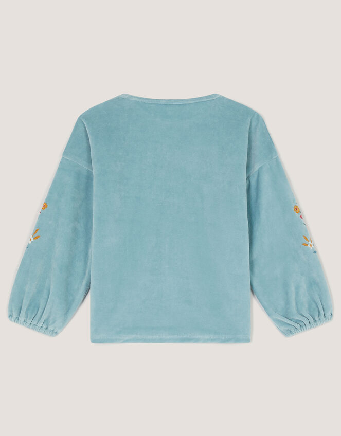 Floral Embroidered Velour Sweatshirt, Green (GREEN), large