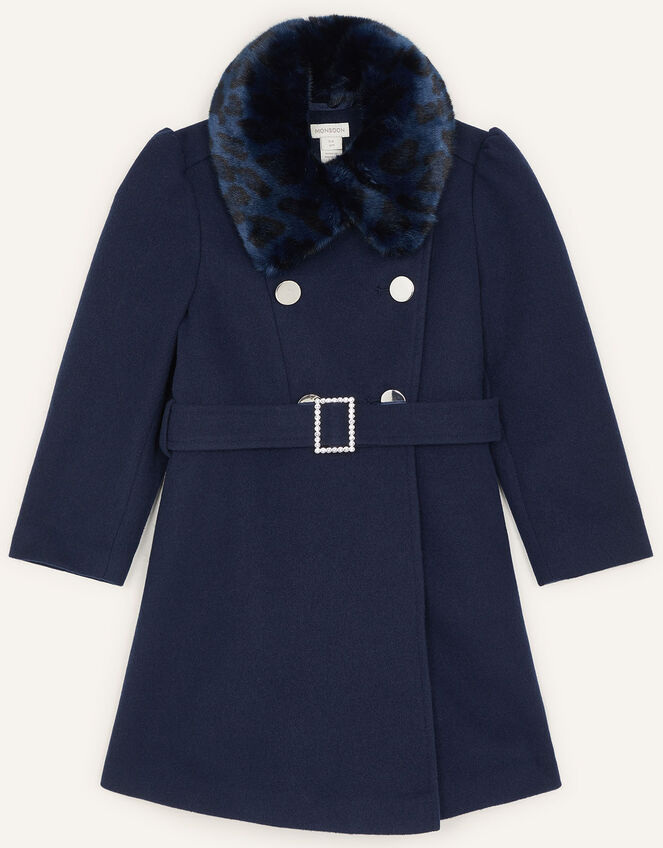 Buckle Belted Coat, Blue (NAVY), large