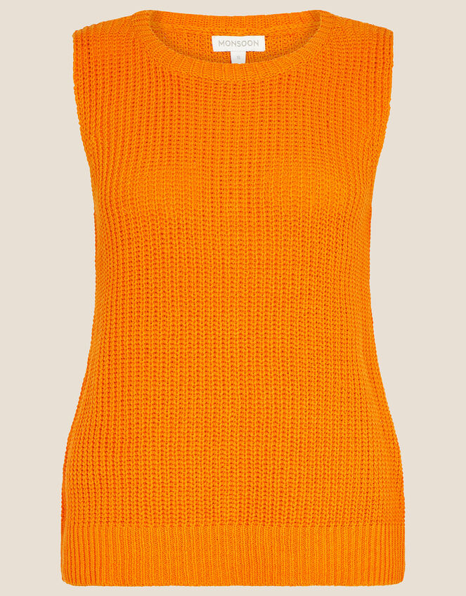 Knit Shell Sleeveless Sweater, Orange (ORANGE), large
