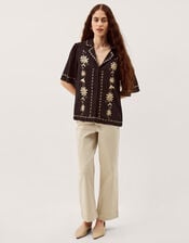Wren Floral Embroidered Shirt, Black (BLACK), large