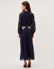 Annika Floral Embroidered Chiffon Midi Dress, Blue (NAVY), large