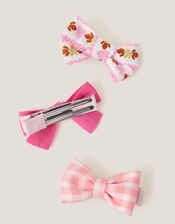 3-Pack Mix Bow Hair Clips, Pink (PINK), large